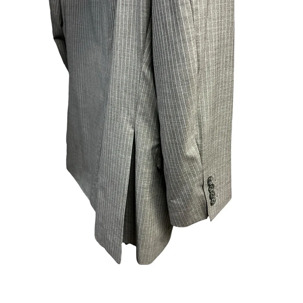 VTG‎ Innocenti Tom James Jacket 46 Grey Blue Pinstripe 2 Button Single Breasted
